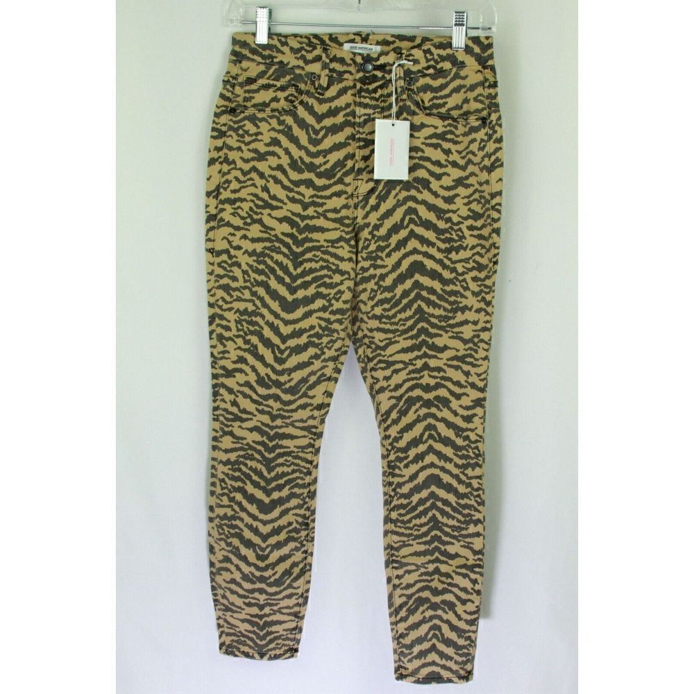 Good American Good Waist Crop Jeans Tiger Print Cotton Womens 6/28